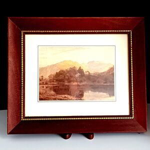Art Landscape Lithograph Mountain Reflections Gallery Wall Vintage 12.5" x 10.5